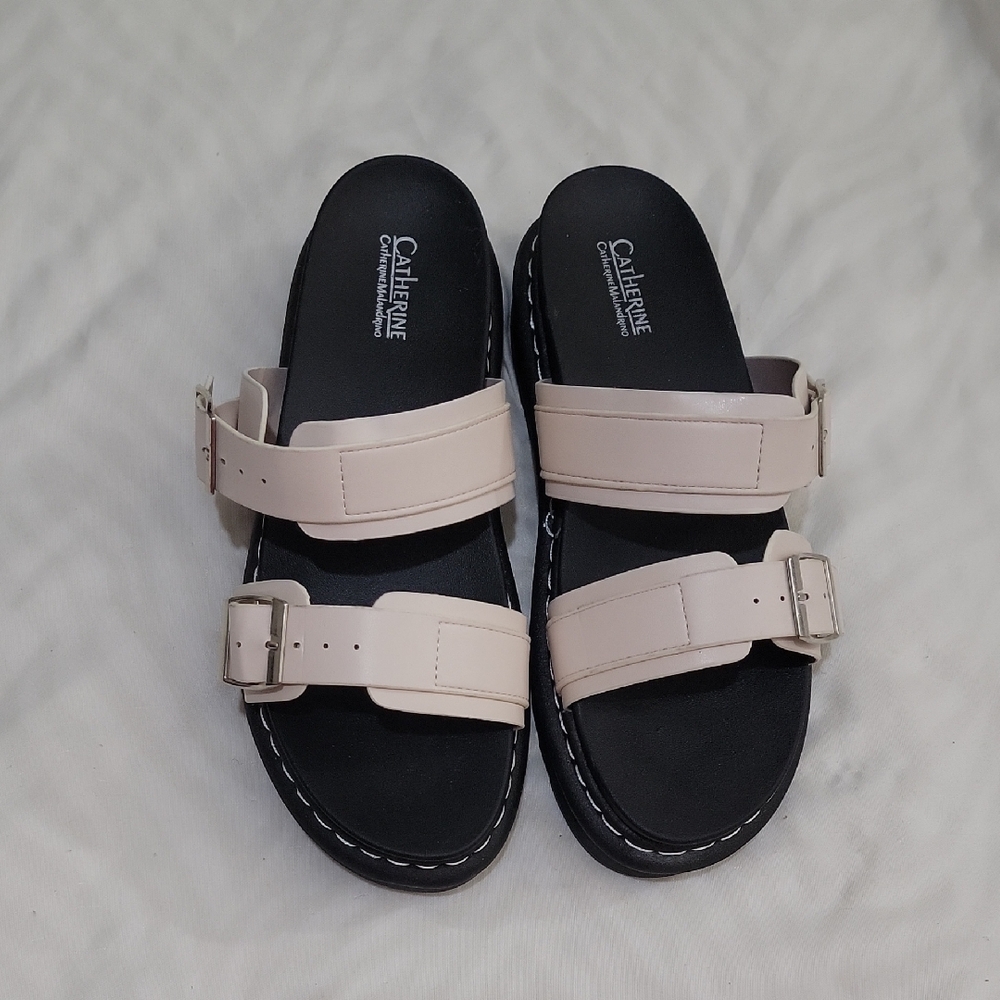 Catherine Malandrino Cream Buckle Platform Sandals